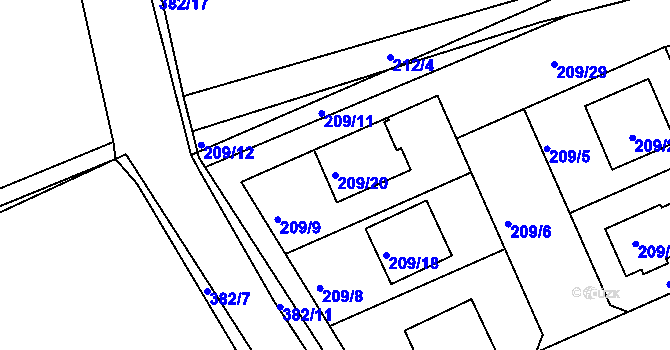 Parcela st. 209/20 v KÚ Královice, Katastrální mapa