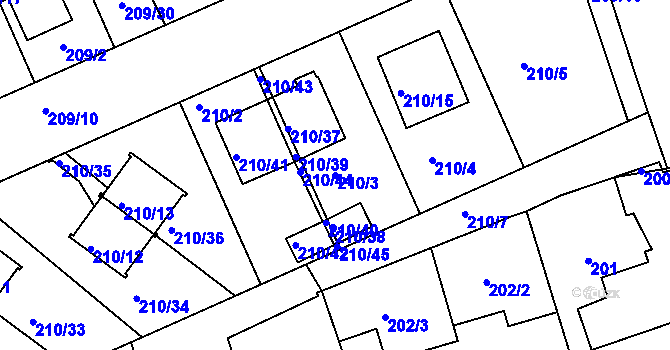 Parcela st. 210/3 v KÚ Královice, Katastrální mapa