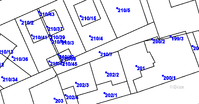 Parcela st. 210/7 v KÚ Královice, Katastrální mapa