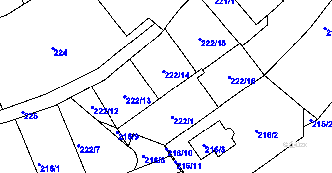 Parcela st. 222/1 v KÚ Královice, Katastrální mapa