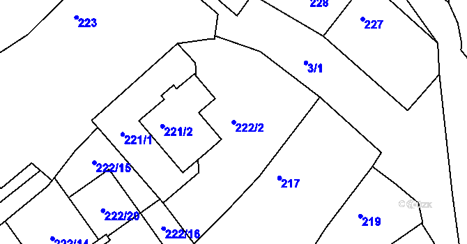 Parcela st. 222/2 v KÚ Královice, Katastrální mapa