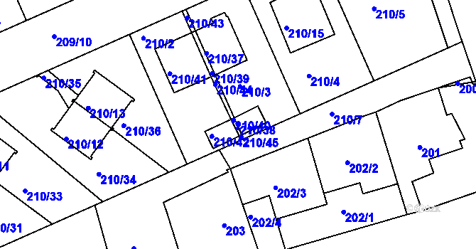 Parcela st. 210/38 v KÚ Královice, Katastrální mapa