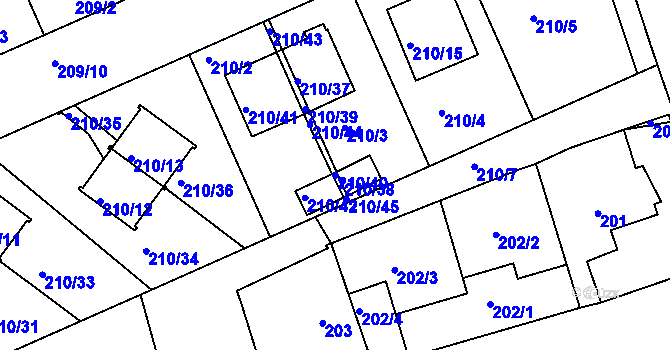 Parcela st. 210/40 v KÚ Královice, Katastrální mapa