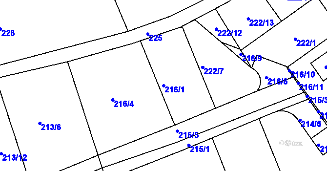 Parcela st. 216/1 v KÚ Královice, Katastrální mapa