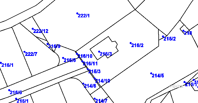 Parcela st. 216/3 v KÚ Královice, Katastrální mapa