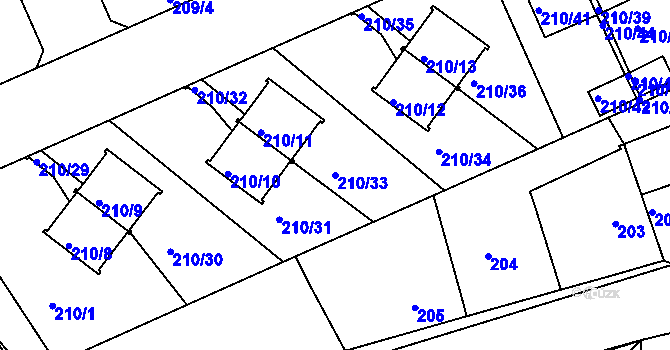Parcela st. 210/33 v KÚ Královice, Katastrální mapa