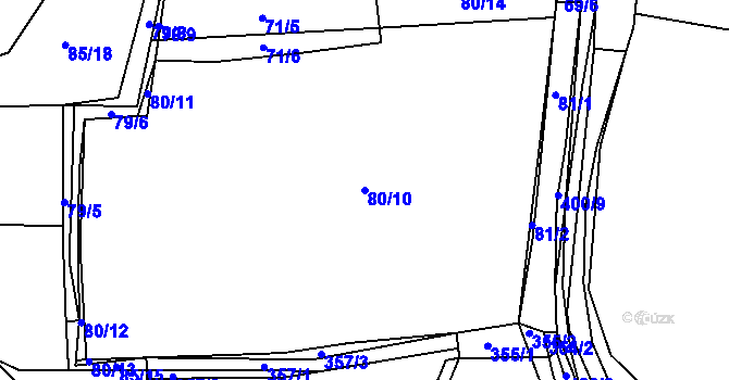Parcela st. 80/10 v KÚ Královice, Katastrální mapa