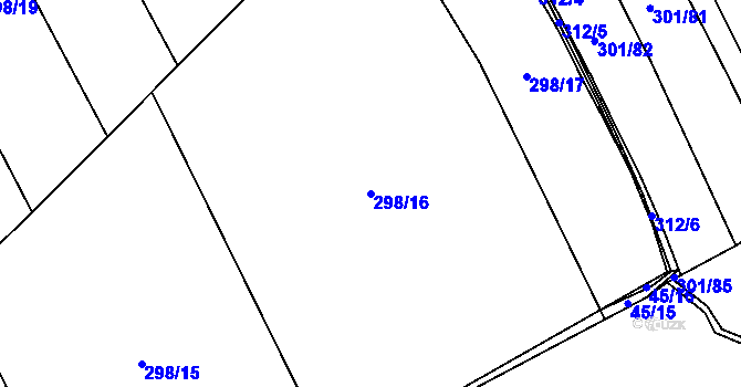 Parcela st. 298/16 v KÚ Královice, Katastrální mapa