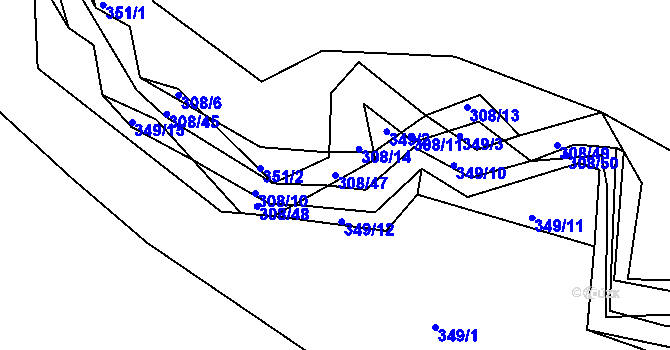 Parcela st. 308/47 v KÚ Královice, Katastrální mapa