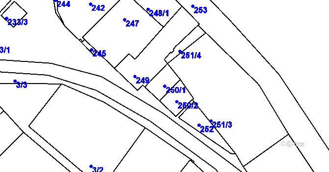 Parcela st. 250/1 v KÚ Královice, Katastrální mapa