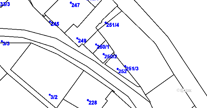 Parcela st. 250/2 v KÚ Královice, Katastrální mapa