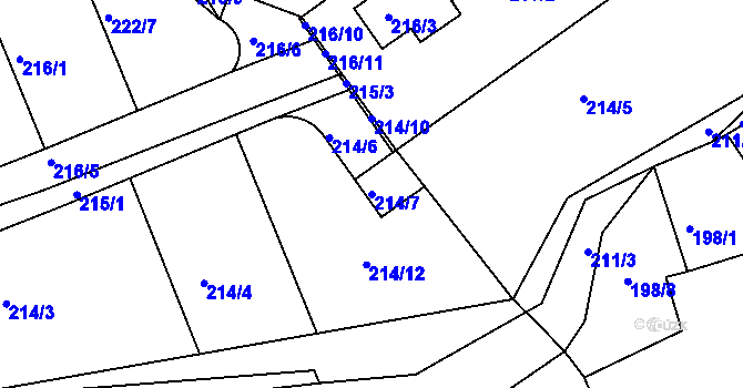 Parcela st. 214/7 v KÚ Královice, Katastrální mapa