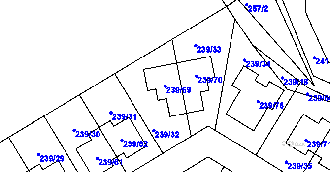 Parcela st. 239/69 v KÚ Královice, Katastrální mapa
