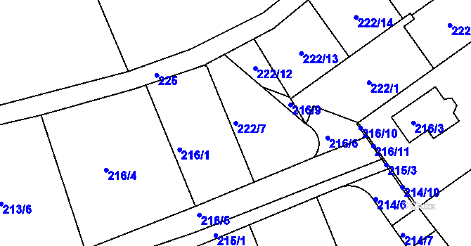 Parcela st. 222/7 v KÚ Královice, Katastrální mapa