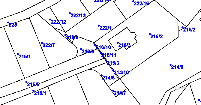 Parcela st. 216/11 v KÚ Královice, Katastrální mapa