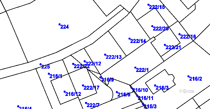 Parcela st. 222/13 v KÚ Královice, Katastrální mapa