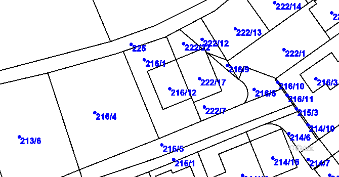 Parcela st. 216/12 v KÚ Královice, Katastrální mapa