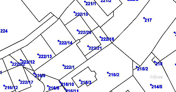Parcela st. 222/21 v KÚ Královice, Katastrální mapa