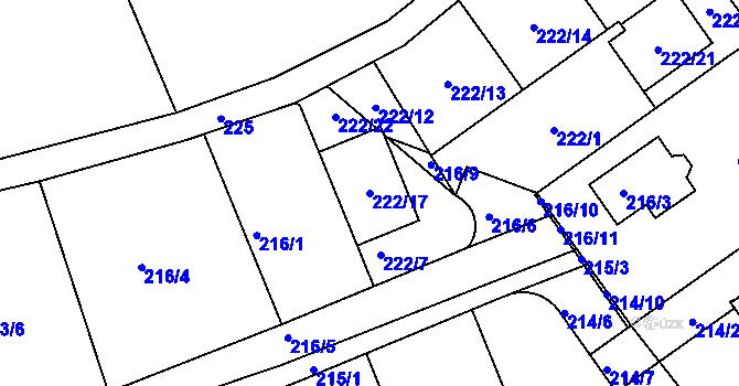 Parcela st. 222/17 v KÚ Královice, Katastrální mapa