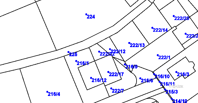 Parcela st. 222/22 v KÚ Královice, Katastrální mapa