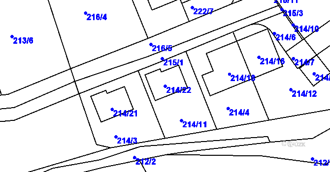 Parcela st. 214/22 v KÚ Královice, Katastrální mapa