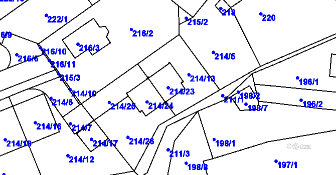 Parcela st. 214/23 v KÚ Královice, Katastrální mapa