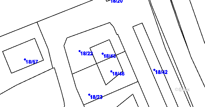 Parcela st. 18/45 v KÚ Královice, Katastrální mapa