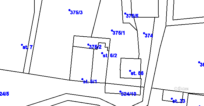 Parcela st. 6/2 v KÚ Kralovice, Katastrální mapa