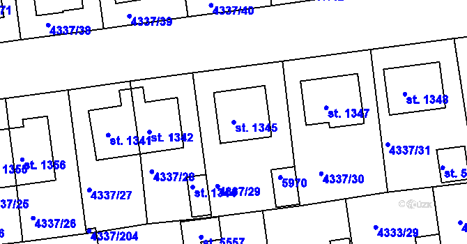 Parcela st. 1345 v KÚ Kralovice u Rakovníka, Katastrální mapa