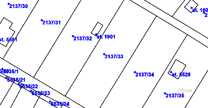 Parcela st. 2137/33 v KÚ Kralovice u Rakovníka, Katastrální mapa