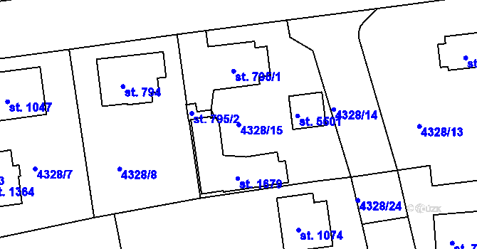 Parcela st. 4328/15 v KÚ Kralovice u Rakovníka, Katastrální mapa