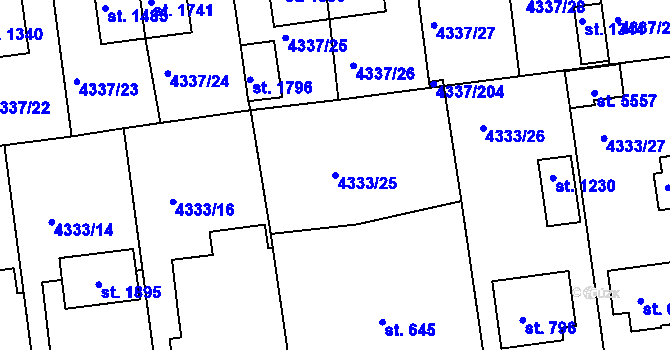 Parcela st. 4333/25 v KÚ Kralovice u Rakovníka, Katastrální mapa