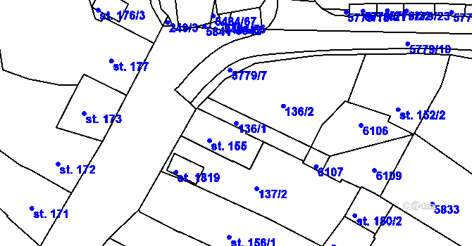 Parcela st. 136/1 v KÚ Kralovice u Rakovníka, Katastrální mapa