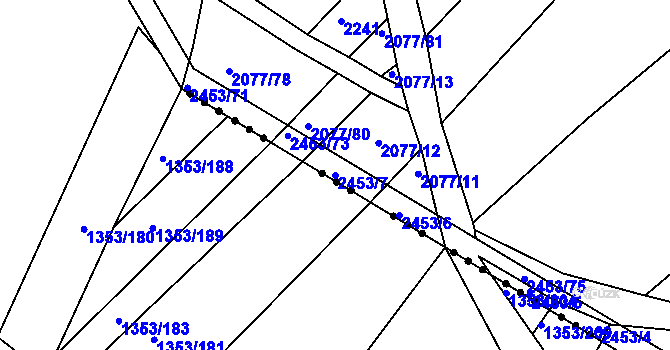Parcela st. 2453/7 v KÚ Kralovice u Rakovníka, Katastrální mapa