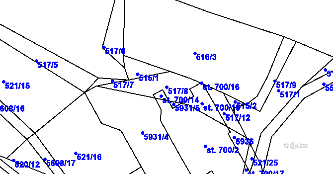 Parcela st. 517/8 v KÚ Kralovice u Rakovníka, Katastrální mapa