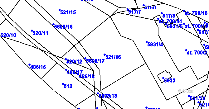 Parcela st. 521/16 v KÚ Kralovice u Rakovníka, Katastrální mapa