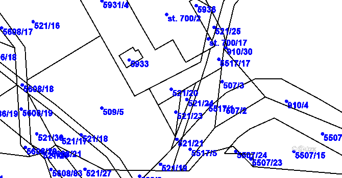 Parcela st. 521/20 v KÚ Kralovice u Rakovníka, Katastrální mapa