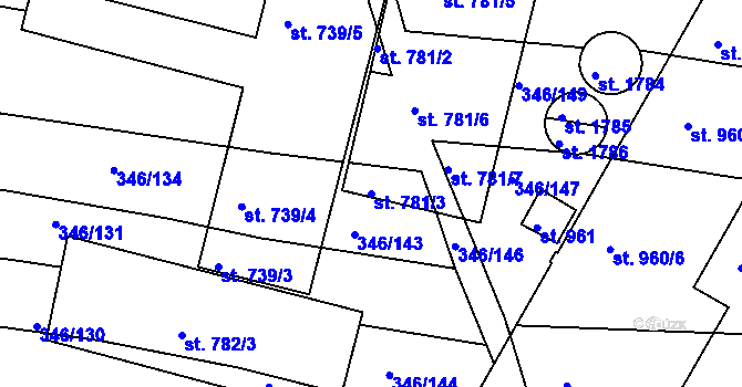 Parcela st. 781/3 v KÚ Kralovice u Rakovníka, Katastrální mapa