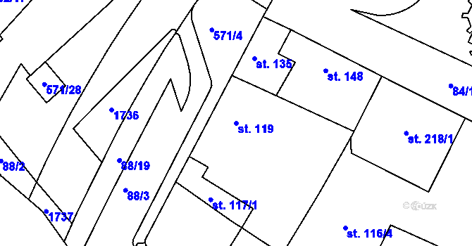 Parcela st. 119 v KÚ Kralupy nad Vltavou, Katastrální mapa