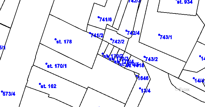 Parcela st. 170/2 v KÚ Kralupy nad Vltavou, Katastrální mapa