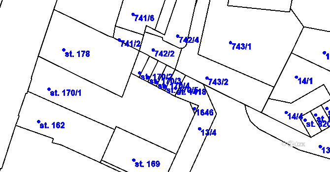 Parcela st. 170/5 v KÚ Kralupy nad Vltavou, Katastrální mapa