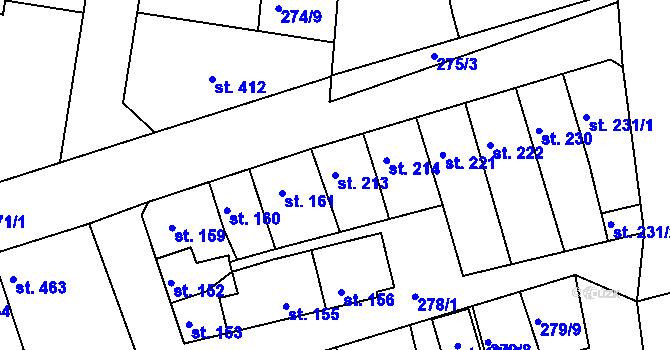 Parcela st. 213 v KÚ Kralupy nad Vltavou, Katastrální mapa