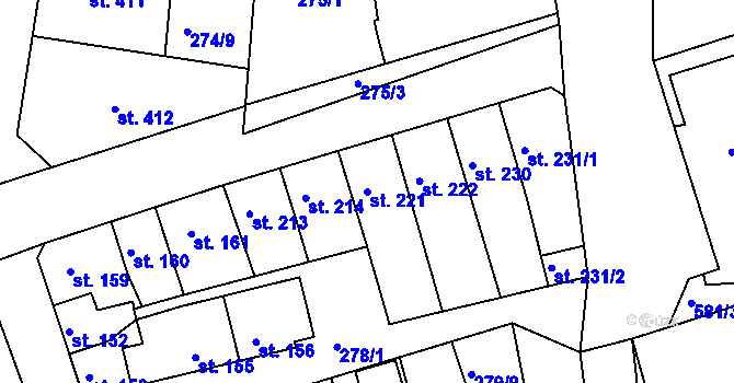 Parcela st. 221 v KÚ Kralupy nad Vltavou, Katastrální mapa