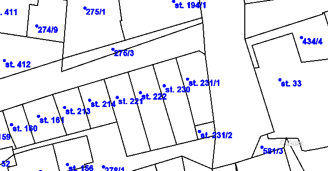 Parcela st. 230 v KÚ Kralupy nad Vltavou, Katastrální mapa