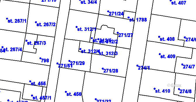 Parcela st. 312/3 v KÚ Kralupy nad Vltavou, Katastrální mapa