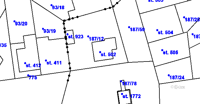 Parcela st. 502 v KÚ Kralupy nad Vltavou, Katastrální mapa
