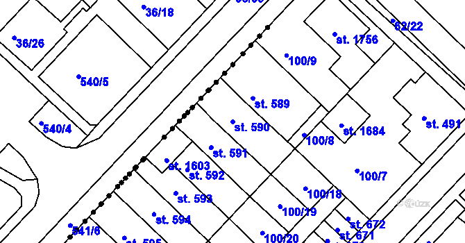 Parcela st. 590 v KÚ Kralupy nad Vltavou, Katastrální mapa
