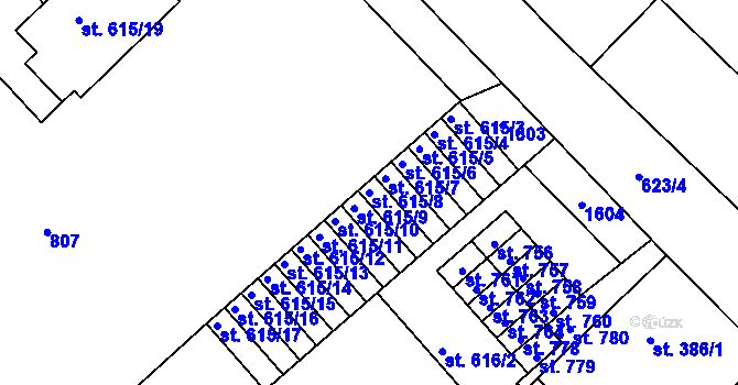 Parcela st. 615/8 v KÚ Kralupy nad Vltavou, Katastrální mapa