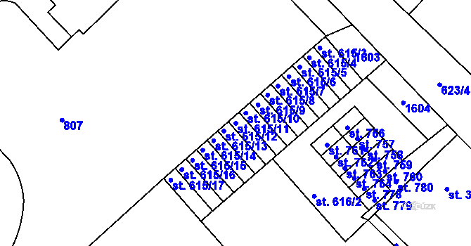 Parcela st. 615/11 v KÚ Kralupy nad Vltavou, Katastrální mapa