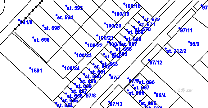 Parcela st. 664 v KÚ Kralupy nad Vltavou, Katastrální mapa